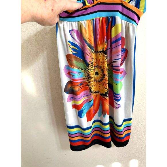 123 BOHO Hippie Junior's Multicolor Sundress Size M Daisy Print - Picture 2 of 4